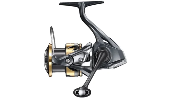 Shimano Ultegra FD fiskehjul set fra siden med spole og håndtag