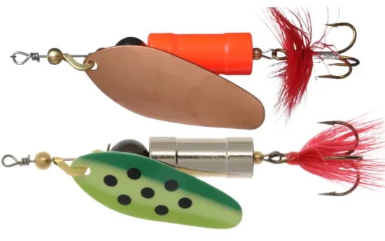 MYRAN Tuna-Lax spinner til lakse- og havørredfiskeri, tung spinner med rødt hackle.