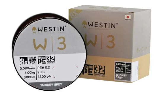 Westin W3 8 Braid påspolet fletline i Smokey Grey til havørred og kystfiskeri