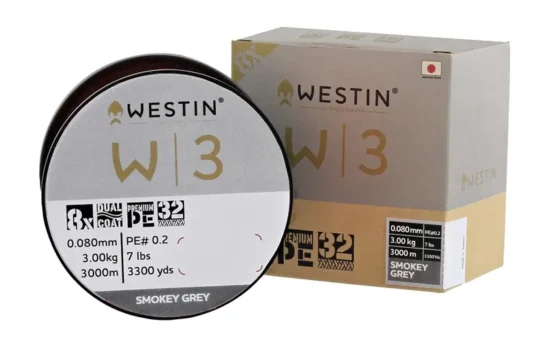 Westin W3 8 Braid påspolet fletline i Smokey Grey til havørred og kystfiskeri