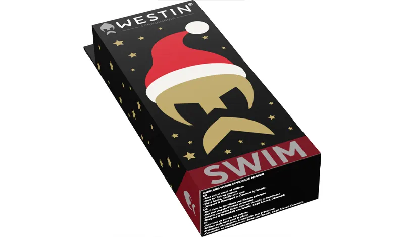 Lukket sort gaveæske med Westin Swim Christmas Edition wobler,
